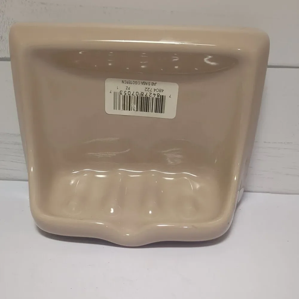 New Olmos Fawn Beige Ceramic Soap Dish Tray Holder Shower Classic Color Retro